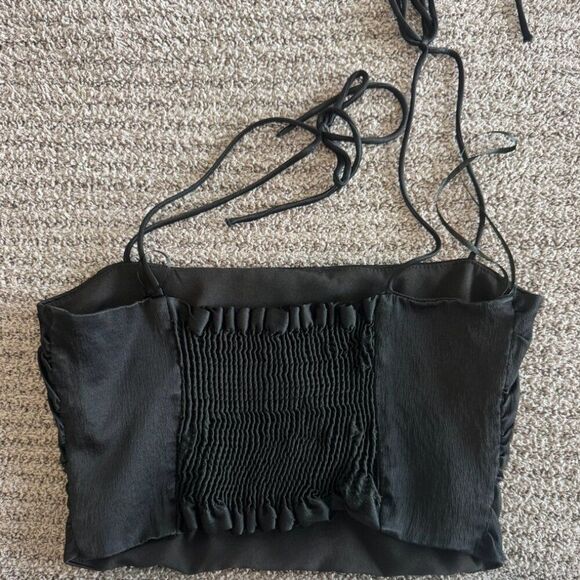 Zara black satin cropped cami- small - Picture 2 of 3